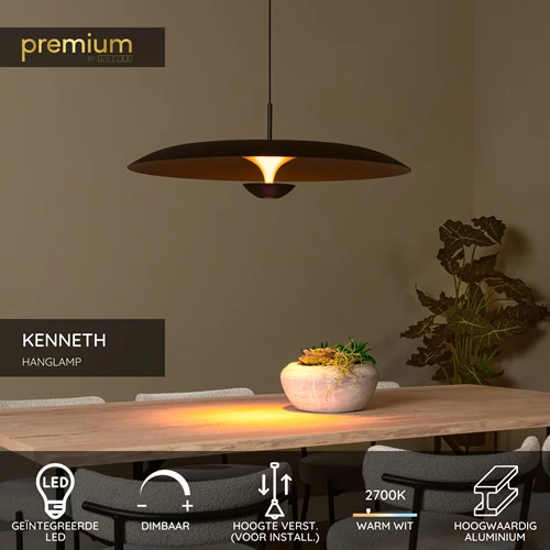 Lucide KENNETH - Hanglamp - Ø 80 cm - LED Dimb. - 1x22W 2700K - Zwart | Premium - USP
